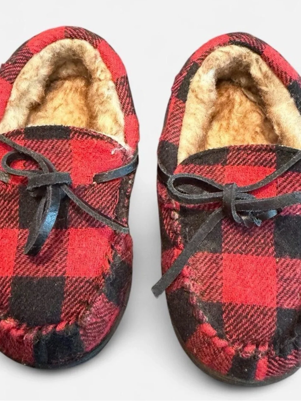 Nordstrom Kids Nordy Red and Black Buffalo Plaid Moccasin Slippers